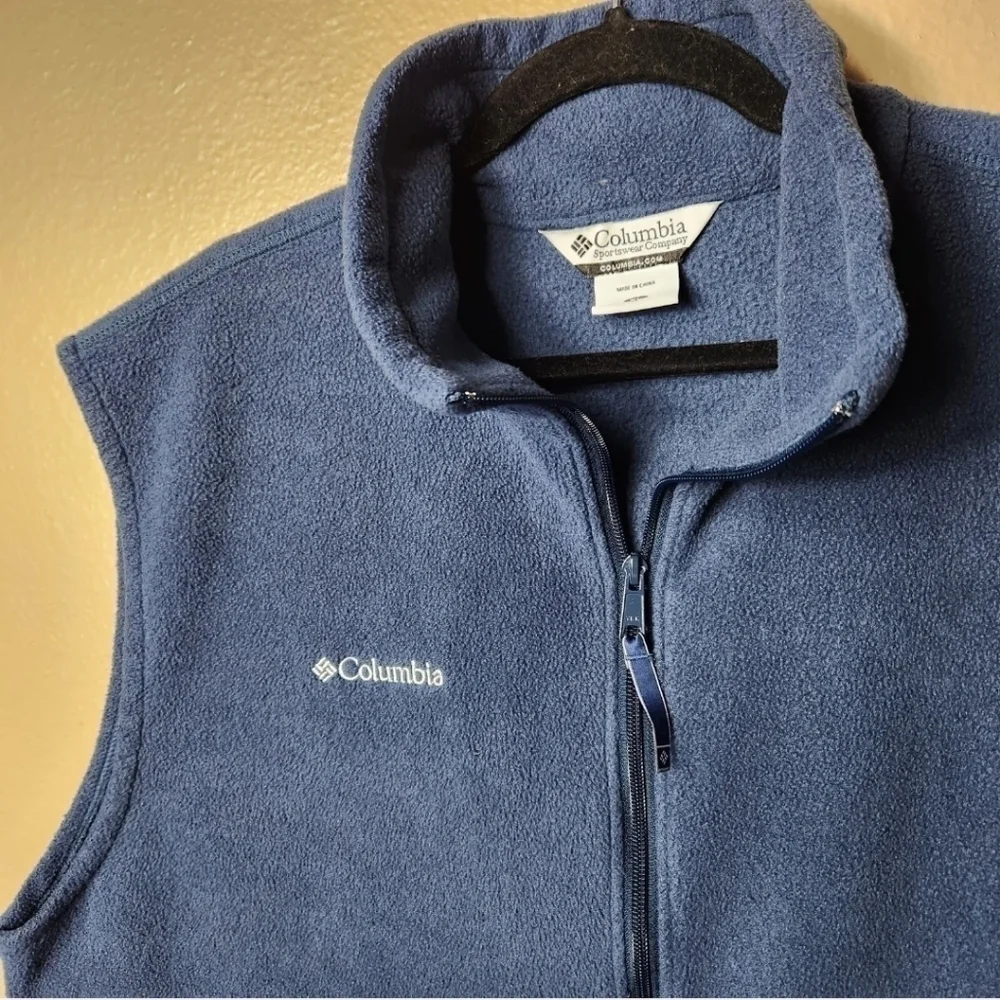 Columbia Mens Navy Fleece Full Zip Collared Vest w/ Zipper Pockets-Size XL
